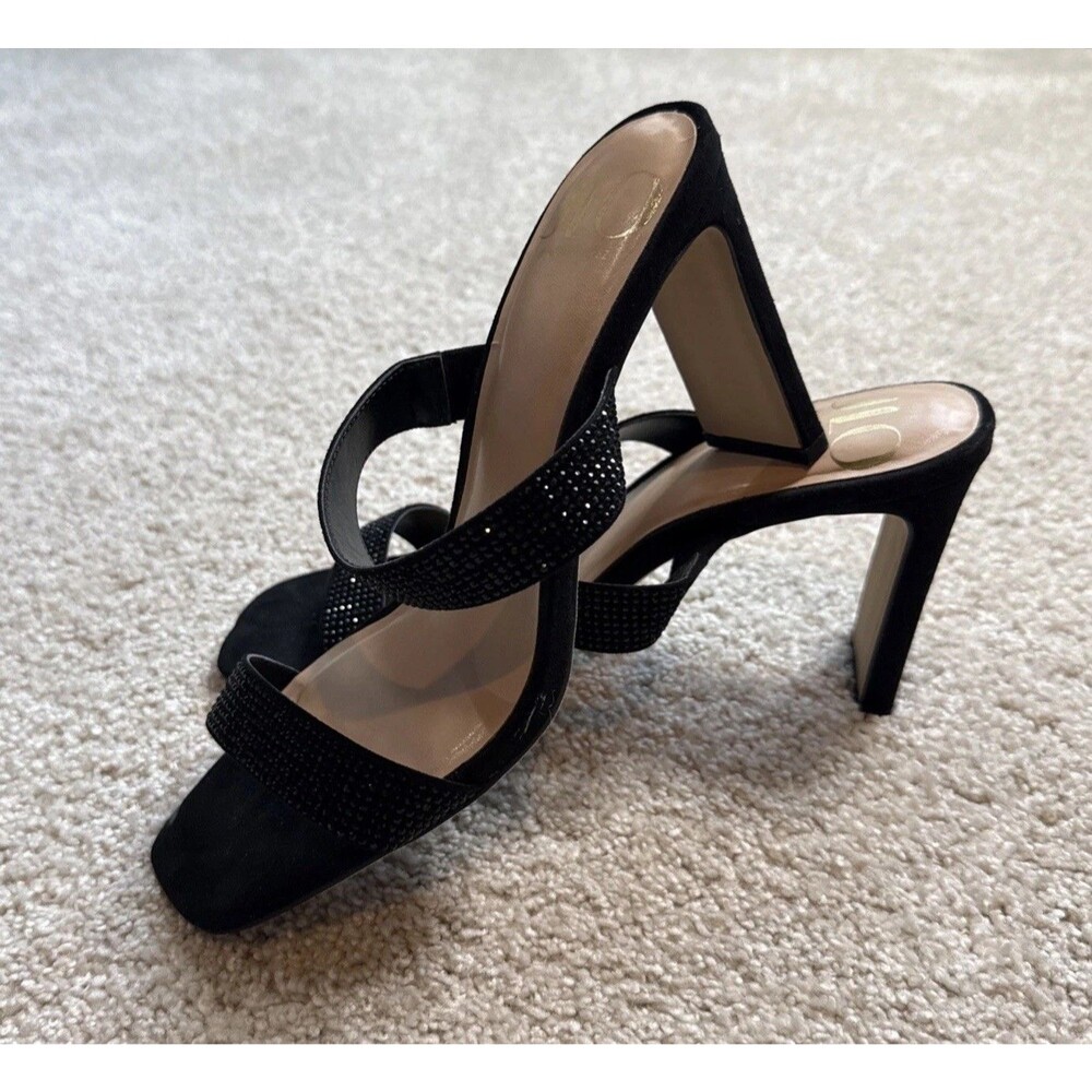 JLO Jennifer Lopez Ericka Black Heeled Sandals Two-Strap Square Toe size 7.5M
